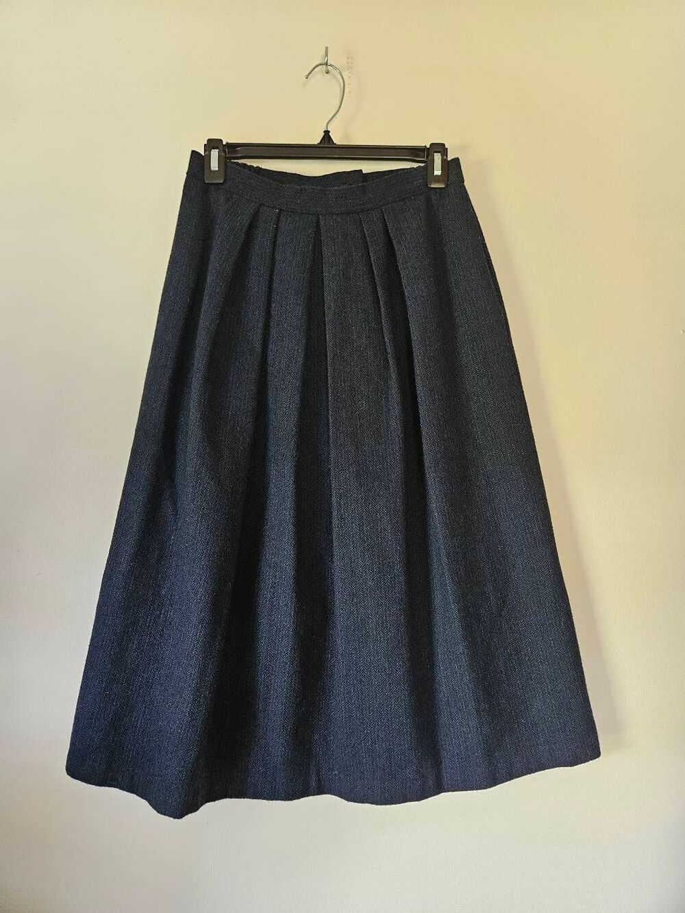 Vintage Black Watch Herringbone Wool Blend Midi Skirt Women's Size 10 Pockets
